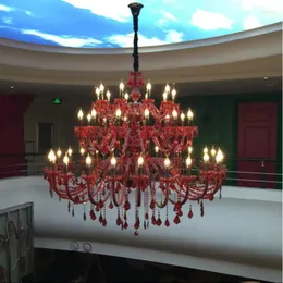 Lustres de estilo europeu Red Chandelier El Banquet Hall Auditório Casamento KTV Lobby Restaurante Lâmpada de Cristal Grande Lâmpadas de Engenharia