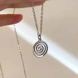 Pendant Necklaces Vintage Goth 90S Silver Color Spiral Vortex Chain Necklace Earrings For Women Men Y2K Aesthetic Jewelry Accessories