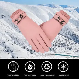 Cycling Gloves Outdoor Windproof Waterproof Internal Plush Warm Mittens Lady Touch Screen Skin-friendly Soft Female