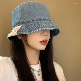Berets Japonês Retro Grande Cabeça Circunferência Denim Bucket Hat Mulheres Primavera Verão Rosto Pequeno Casual Sunshade Panamá Bob Gorras