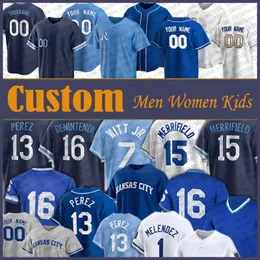 7 Bobby Witt Jr 13 Salvador Perez Custom KC Royals Baseball Jersey 1 MJ Melendez 28 Kyle Isbel Brady Singer Carlos Hernandez Vinnie Pasquantino Bo Jackson George Brett