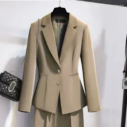 Kadınlar İki Parçalı Pantolon Profesyonel Kadınlar 2 Pantolon Setleri Pantolon Takım Baggy Khaki İş Giyim Kadınlar için Set Blazer ve Kıyafet D