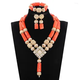 Kolye Küpe Set Lüks 2 Katmanlar Afrika Boncukları Jewelrysets Coral Gelin Mücevherleri LC002