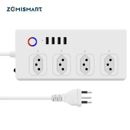 Kontrola Zemismart Tuya Zigbee Smart Socket Electronic Protector 10A Filtr linii wtyczki 4 Indywidualne wyłączniki SmartThings