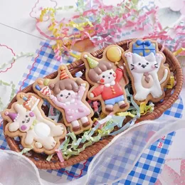 Moldes de cozimento Cortador de biscoitos de aniversário de bebê e relevo de fondant meninos meninas moldes de biscoitos de cobertura de animais suprimentos de bolo de chuveiro presentes