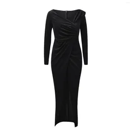 Freizeitkleider Slim Fit Formelle Partykleider Damen Vintage Falten Wickel Hüfte Split Abendkleid Damen Weicher Samt Meerjungfrau Lang