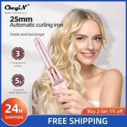 Ferros Ckeyin 25mm Modelador de Cabelo Automático Cerâmico Cabelo Crler Cabeleireiro Curling Iron PTC 30 Segundos Aquecimento Rápido 3 Engrenagens Ajustáveis