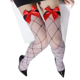 Women Socks 2024 Sexy Stocking Chic Stylish Red Bowknot Thigh High Sheer Nylons Pantyhose Lingerie Over Knee