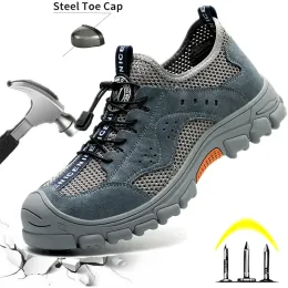 ブーツDiansen New Summer Unisex PunctureProof Safety Shoes Instructible Puncture Proof Steel Toe Work Sneakers Antismash Shoes