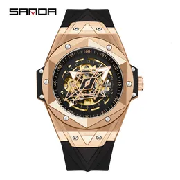 Sanda nuovo 7014 orologio in silicone da uomo meccanico completamente automatico al quarzo con geometria cava, tendenza alla moda