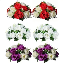 2 Fake Flower Ball Arrangement Bouquet15 Heads Plastic Roses With Base Wedding Centerpiece Flower Rack 240306