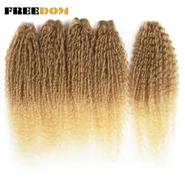 Splot swoboda syntetyczne afro perwersyjne kręcone wiązki włosów 24 cali ombre blond czerwony kolor 5pcs/paczka syntetyczne splot włosów