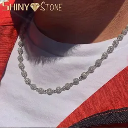 Hiphop Buzlu Bling 5a Kübik Zirkonya döşeli CZ Ball Bağlantı Zinciri Beyaz Gümüş Altın Renkli Suçlu Kolye Erkek Boy Jewelry 240313