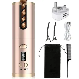 Irons Auto Hair Curler Ceramic Curling Wand 5000mAh Uppladdningsbar LED Display 6 slags temperaturkontroll Auto avstängning