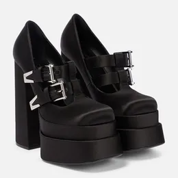High Women 2024 New Super Satin Ladies Leather Heel Shoes Platform Platfor