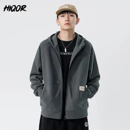 Hiqor Cotton Zipper Cardigan Hoodies Autumn Mens Harajuku Sweatshirt Man特大のフード付きZipup Streetwear Brand Y2K Clothing 240312