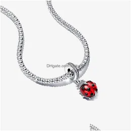 Silver Red Ladybird Sehbek Cazibesi Fit Charms için Boncuklar Bilezikler Mücevher 792571C01 Mücevher Drop Teslimat Gevşek Dhnap