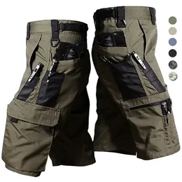 Mens Cargo Shorts Summer Tactical Cropped Trousers Military Outdoor Waterproof Multi-pocket Bermudas Pants Camo Ripstop Hiking 240312