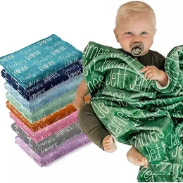 Personalized Color Blanket Baby Name Swaddle Flannel Fleece Customized Child Gift Boys Girls Mother Pet 240313