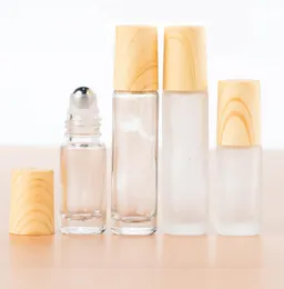 5ml 10ml garrafa de rolo de vidro fosco madeira de bambu como impressão amostra de óleo essencial rolo de perfume em frascos de fragrância de aço b1308891