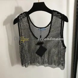 Shiny Rhinestone Vest Women Sexy Mesh Vests Designer Metal Badge Top Summer Party Tanks Top