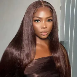 Synthetic Wigs Chocolate Brown Straight 13x5 HD Lace Front Human Hair Wigs For Women Transparent Lace Frontal Wig 4x4 Bob Wig Lace Closure Wig 240328 240327