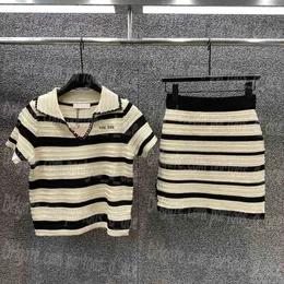 Women Dress Knits Set Striped Casual Short Sleeve Skirts Tops Outfits Designer Polo Knitted Dresses Sets