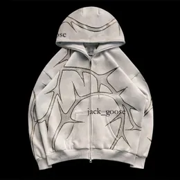 Herrtröjor Sweatshirts Independent Station New Product Thorn Rhinestone Zip Hoodie Winter Y2K Hip Hop Punk High Street Strålen Diamond Hoodie 907