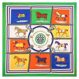 Europeisk ny utrikeshandelssjalk halsduk Grid tio hästar som skriver ut 130 cm kvinnors twill satin stor kerchief sjal halsduk