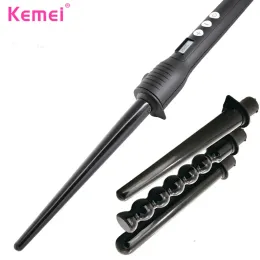 Ferri KEMEI 4 in 1 Hair Styler Bigodini Rulli Ferro arricciacapelli LCD Ceramica Tormalina Bigodino di capelli Strumenti per lo styling multifunzione