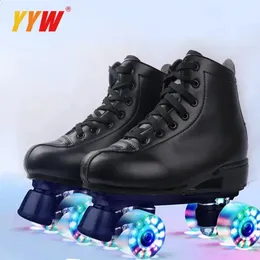 Roller Skates Shoes Quad wheels Skating Outdoor Sliding Sport Sneaker Leather Footwear Gift Adult Unisex Double Row Roller Shoes 240312