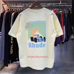 2024 Rhudes Summer Mens T Shirt Designer Luxury Tshirt Street Skateboard Ins Spring Shirts Men Women Casual T-shirt Clothing Size S-XL 6BQY