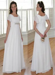 Vita impero Premaman Donna Chiffon Aline Abito da sposa lungo modesto con maniche svolazzanti Lunghezza pavimento Tempio informale incinta B3407109