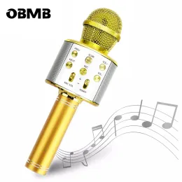 스피커 Bluetooth 무선 핸드 헬드 마이크 휴대용 가라오케 USB 마이크 전문 Mikrofon 스피커 홈 KTV Radiostudio WS858