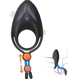 Anello vibrante regolabile per pene vibratori per cazzi ritardare l'eiaculazione scroto palla barella testicoli cockring giocattoli del sesso per gli uomini 240312