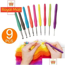 Sewing Notions Tools 9Pcs Knitting Tool Sweater Needle Tpr Soft Handle Aluminum Cloghet Color Diy Craft Scarf Needles Drop Deliver Dhu4J