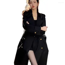 Kvinnors dikerockar 2024 British Double Breasted Long For Women Clothing Spring Autumn Black Windbreaker Coat Overcoats 156