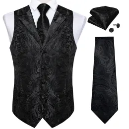 Vests Men's Suit Vest Neck Tie Set Black Paisley Silk Waistcoat for Wedding Party Tuxedo Suits Luxury Sleeveless Jacket DiBanGu