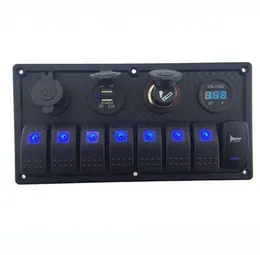 8 Gang Marine Blue LED Panel z podwójną diodą LED zasilania papierosy zapalniczki i 42A USB Voltmeter7641536