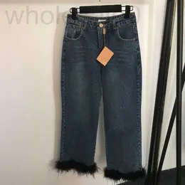 Calças de brim femininas designer de penas retalhos de luxo designer denim calças para mulheres casual diário primavera elegante jean calças 7132