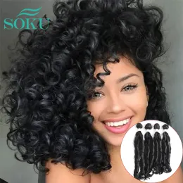 Pack Pack Funmi Curly Hair Weaves Hårvävande buntar Svart färg Soku syntetiska peruker med för svarta kvinnor hårvåg 4 buntar