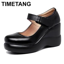 Boots Timetang Fashion Wedge Heels Mary Janes Big Size Sapatos Mulheres Saltos Altos Bombas para Ladies Office Sapatos de Plataforma Feminina Zapatos