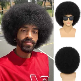 الباروكات الاصطناعية Fluffy Afro Wigs Men Short kinky curly wig men men incthetic men men anime cosplay halloween bivs for party 240328 240327