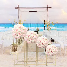 Placas decorativas 4 peças suporte de flores de casamento peça central retângulo ouro/branco mesa de casamento metal vaso coluna pano de fundo stands festa de evento