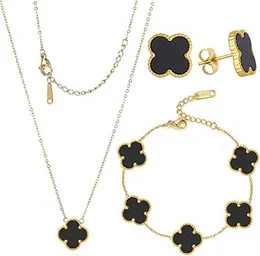 4 Four Leaf Clover Luxury Designer Necklace Jewelry Set Pendant Necklaces Bracelet Stud Earring Women Christmvalentines Day Birthday Gifts No Box Three-piece