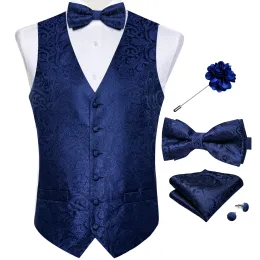 Vests Royal Blue Paisley Silk Men's Suit Vest Wedding Party Tuxedo Slim Fit Waistcoat Bow Tie Set Fashion Gilet Homme Men Clothing