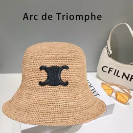 Arc de Triomphe CELINF Raffia Straw hat lady designer Beanie cap Bucket Hat Black patch bucket hat