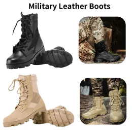 Sapatos Homem Botas de couro militar Hiankle Desert Combat Boots Lace Up Side Zipper Exército Botas High para Motores Militares Unidades Militares