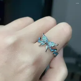 Anelli a grappolo PANJBJ Anello in argento sterling 925 con smalto blu a goccia per le donne Ragazza regalo Farfalla irregolare Retro gioielli dolci Goccia