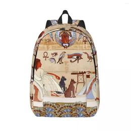 حقيبة طالب على ظهرها الجداريات الآلهة المصرية والفرعنة المنحوتات الهيروغرافية الوالدين والطفل.